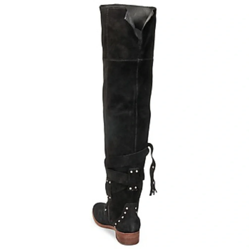 See By Chloe Dasha Suede Black Over the Knee Block Heel Boots Size 5 NEW